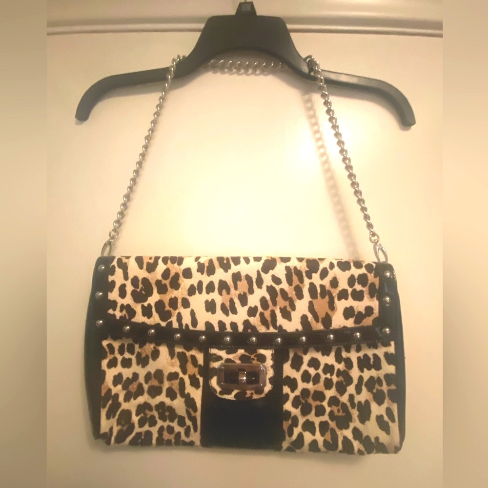 Excellent Condition! Black Patent with Leopard Shoulder Bag.